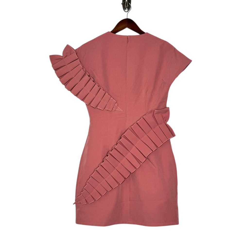 Andrea Iyamah Safia Dress Pink Peach Rose Pleat Ruffle Mini Easter SZ Small - Picture 6 of 16
